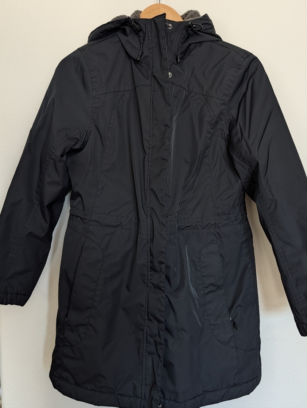 LL Bean Winter Coat Black Size Small Petite Quilted Fleece/Sherpa Lining